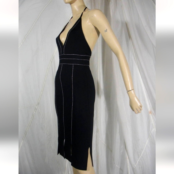 Herve Leger Black Neoprene Car Wash Dress with White Stitching - Picture 1 of 3